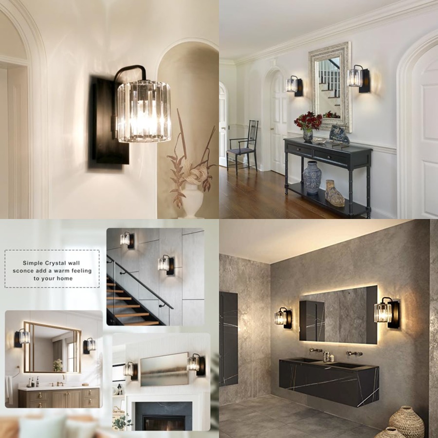 Solar Wall Sconce - مصابيح جدارية كريستالية، إضاءة جدارية سوداء