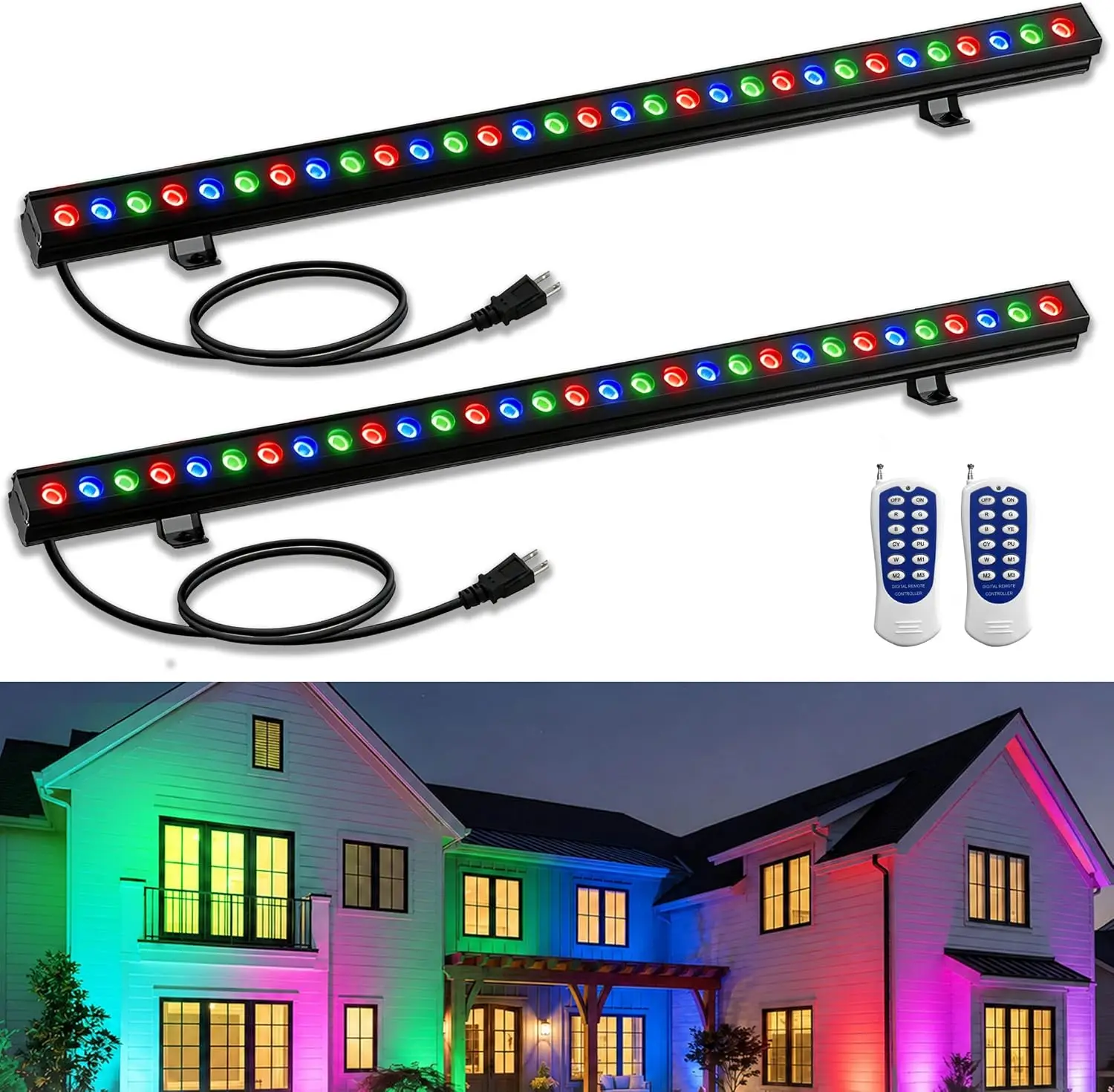 Color Changing Outdoor - مجموعة من 2 مصابيح إضاءة جدارية
