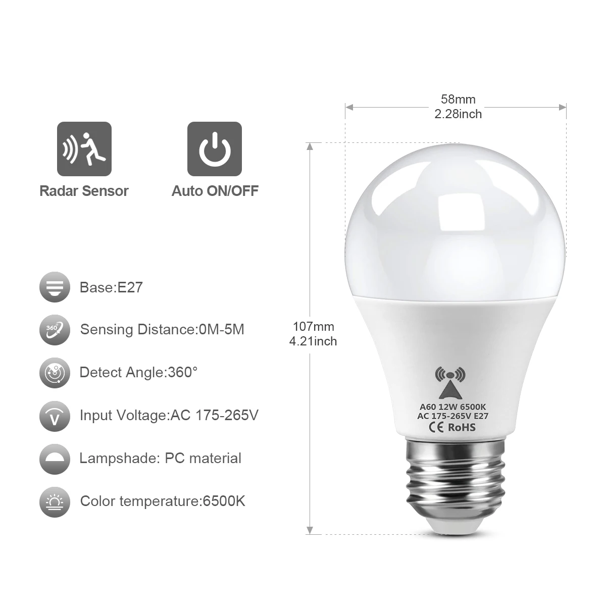 AC175V-265V E27 الرادار محس حر - مراجعة Outdoor Lighting On Stairs وسعره